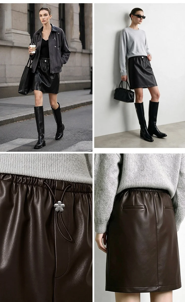 Amii Women's Faux Leather A-Line Mini Skirt Straight Fit Slimming Casual Commuter Minimalist Winter 2026 Mini Skirts 12624007