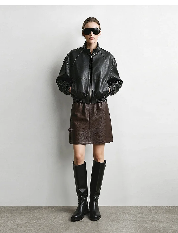 Amii Women's Faux Leather A-Line Mini Skirt Straight Fit Slimming Casual Commuter Minimalist Winter 2026 Mini Skirts 12624007
