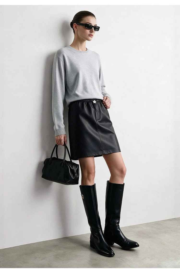 Amii Women's Faux Leather A-Line Mini Skirt Straight Fit Slimming Casual Commuter Minimalist Winter 2026 Mini Skirts 12624007