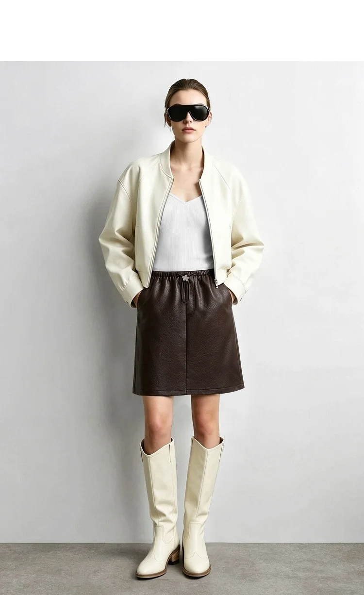 Amii Women's Faux Leather A-Line Mini Skirt Straight Fit Slimming Casual Commuter Minimalist Winter 2026 Mini Skirts 12624007