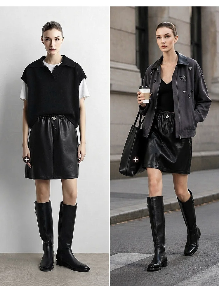 Amii Women's Faux Leather A-Line Mini Skirt Straight Fit Slimming Casual Commuter Minimalist Winter 2026 Mini Skirts 12624007