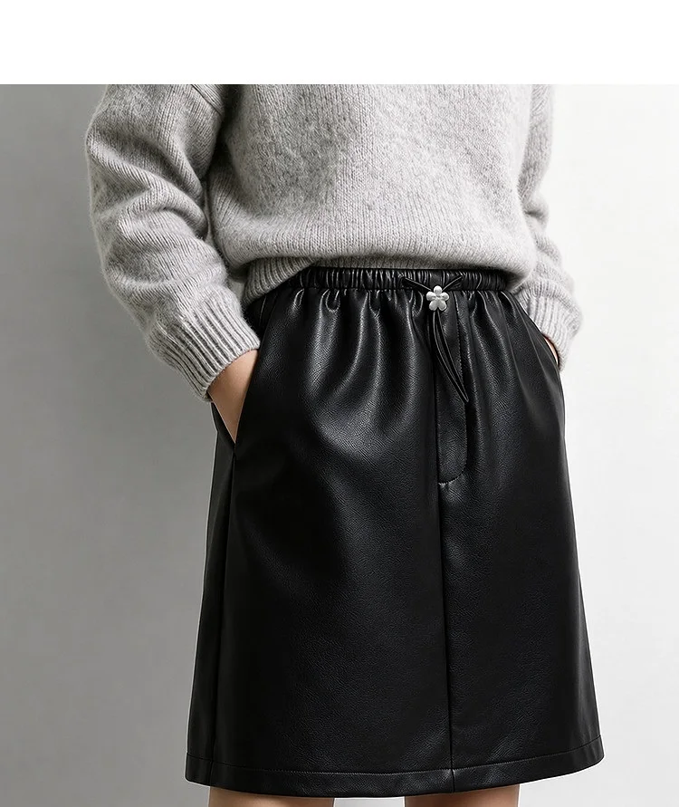 Amii Women's Faux Leather A-Line Mini Skirt Straight Fit Slimming Casual Commuter Minimalist Winter 2026 Mini Skirts 12624007