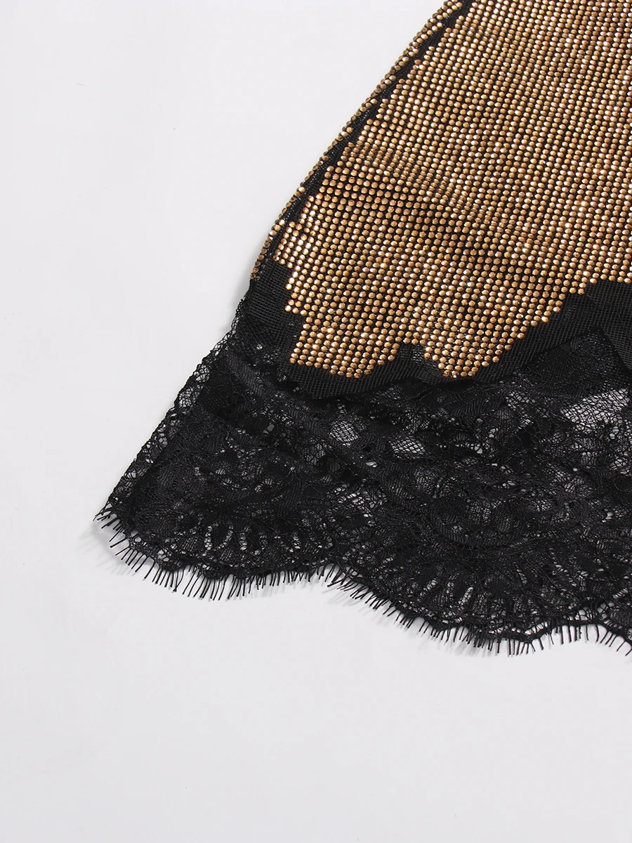 TWOTWINSTYLE Brown Spliced Diamonds Irregular Skirt Female High Waist Loose Sexy Luxury Women's Short Skirts Autumn New Fashion