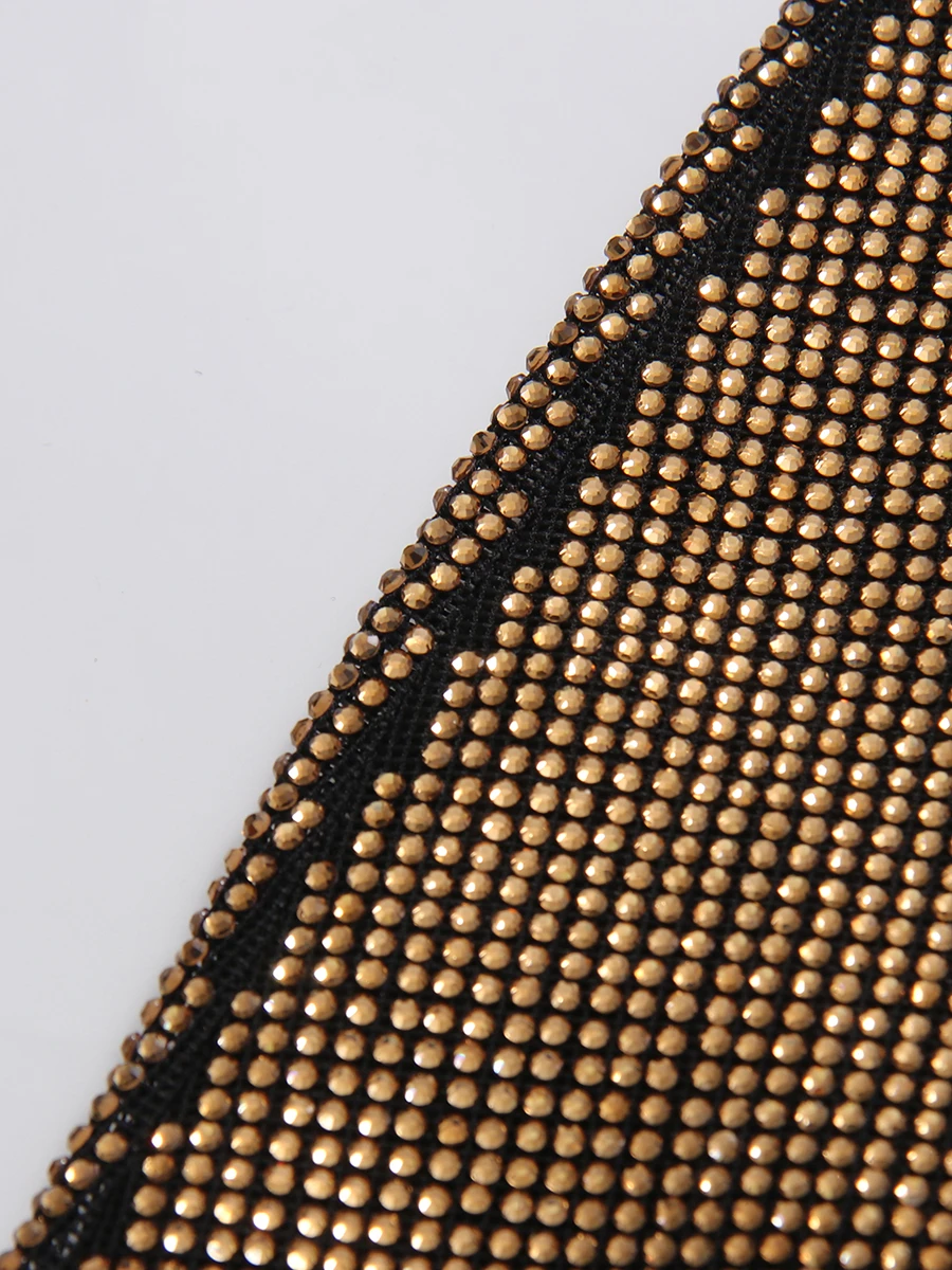 TWOTWINSTYLE Brown Spliced Diamonds Irregular Skirt Female High Waist Loose Sexy Luxury Women's Short Skirts Autumn New Fashion