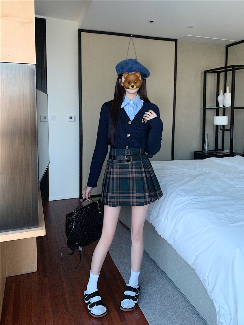 Y2K Plaid Skirt with Belt High Waist Box Pleat Tennis Mini Skirt for Women Skort Preppy Style Academia Vintage Outfit