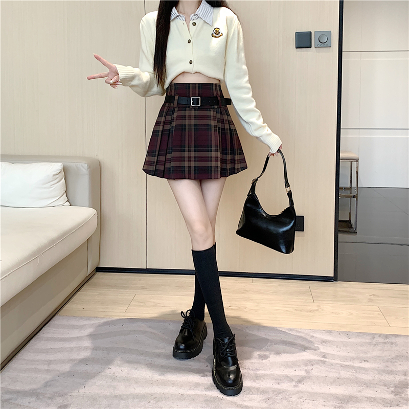 Y2K Plaid Skirt with Belt High Waist Box Pleat Tennis Mini Skirt for Women Skort Preppy Style Academia Vintage Outfit