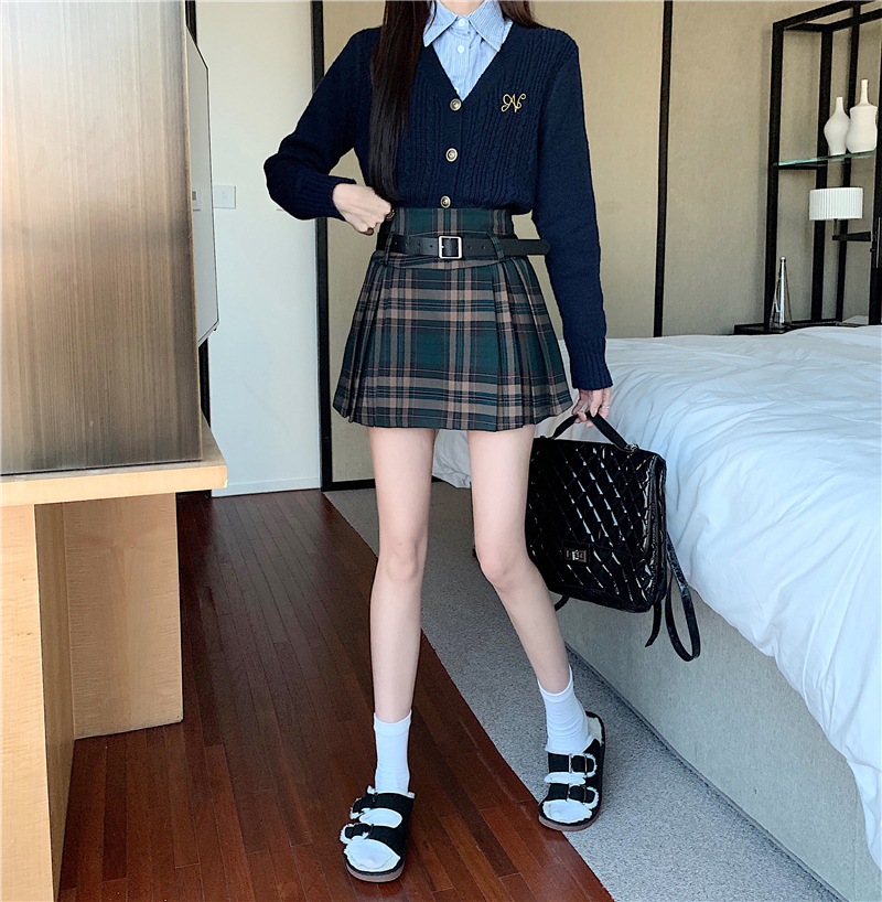 Y2K Plaid Skirt with Belt High Waist Box Pleat Tennis Mini Skirt for Women Skort Preppy Style Academia Vintage Outfit