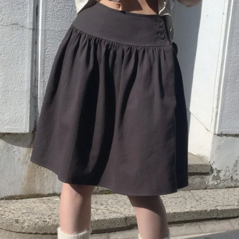 Matakawa Y2k Bud Skirts Women Solid Korean Fashion Vintage A-line Faldas Mujer Spring Summer Streetwear Long Skirt