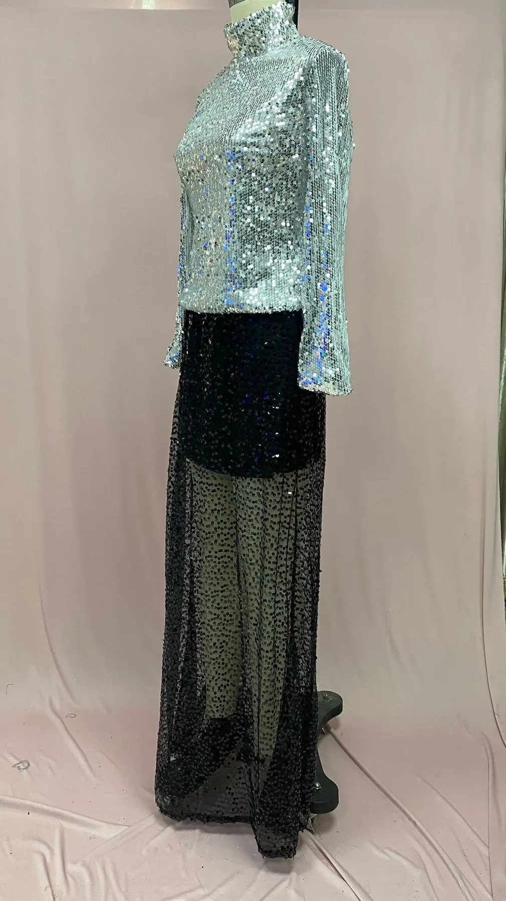 Skirts women 2026 casual spring autumn sequined floor-length skirt Europe America solid color long skirts women's clothing
