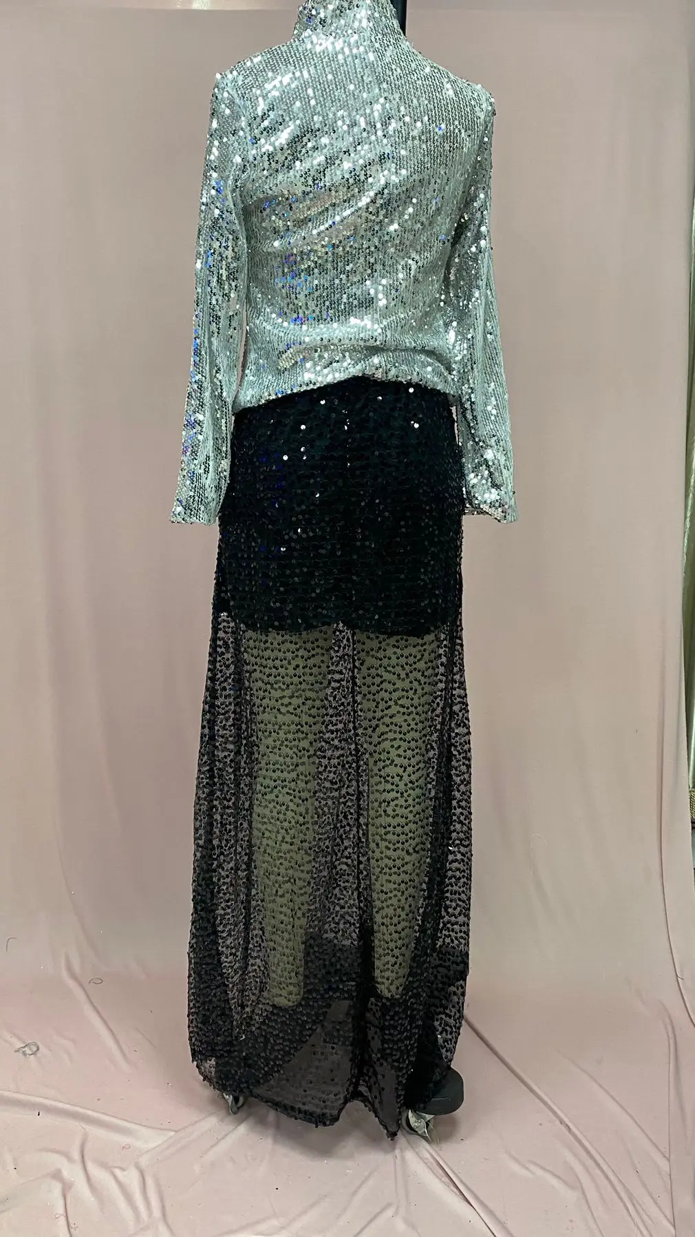 Skirts women 2026 casual spring autumn sequined floor-length skirt Europe America solid color long skirts women's clothing