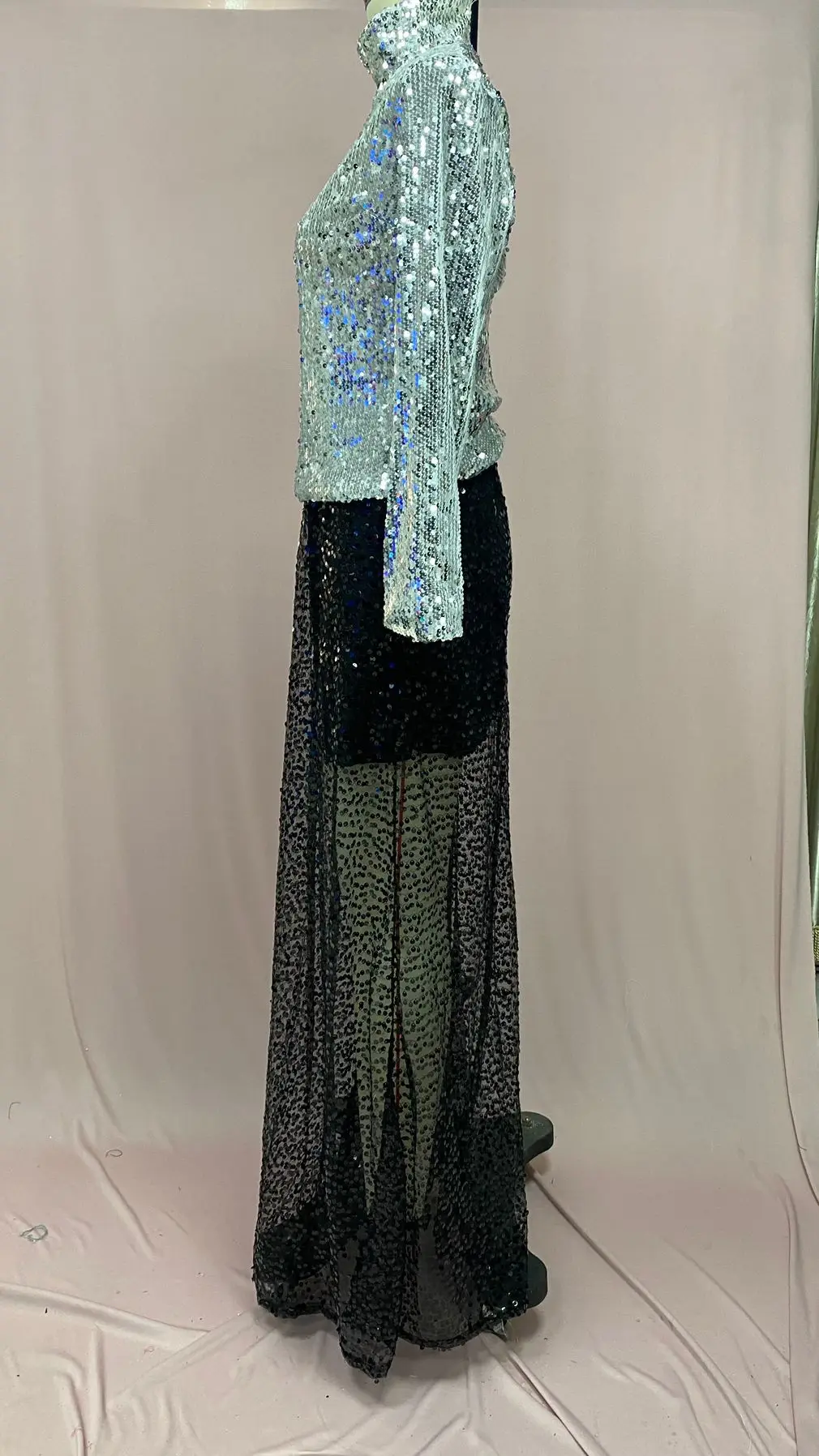 Skirts women 2026 casual spring autumn sequined floor-length skirt Europe America solid color long skirts women's clothing