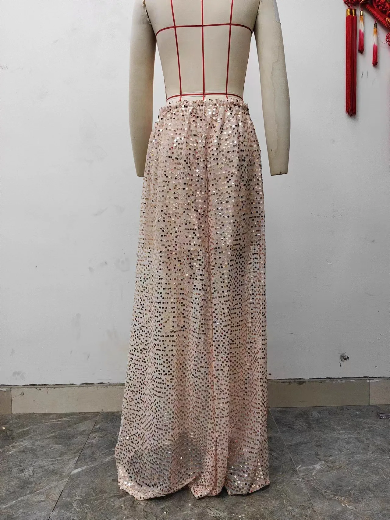 Skirts women 2026 casual spring autumn sequined floor-length skirt Europe America solid color long skirts women's clothing