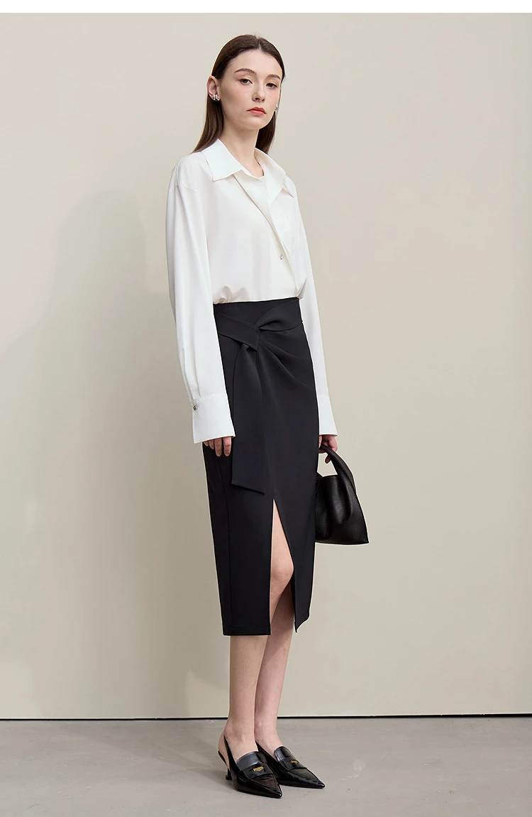 Amii Women's Skirt 2026 Autumn New H-Line Elegant Anti-wrinkle Split Skirt Solid Mid-length Versatile Woman Clothes 12621005