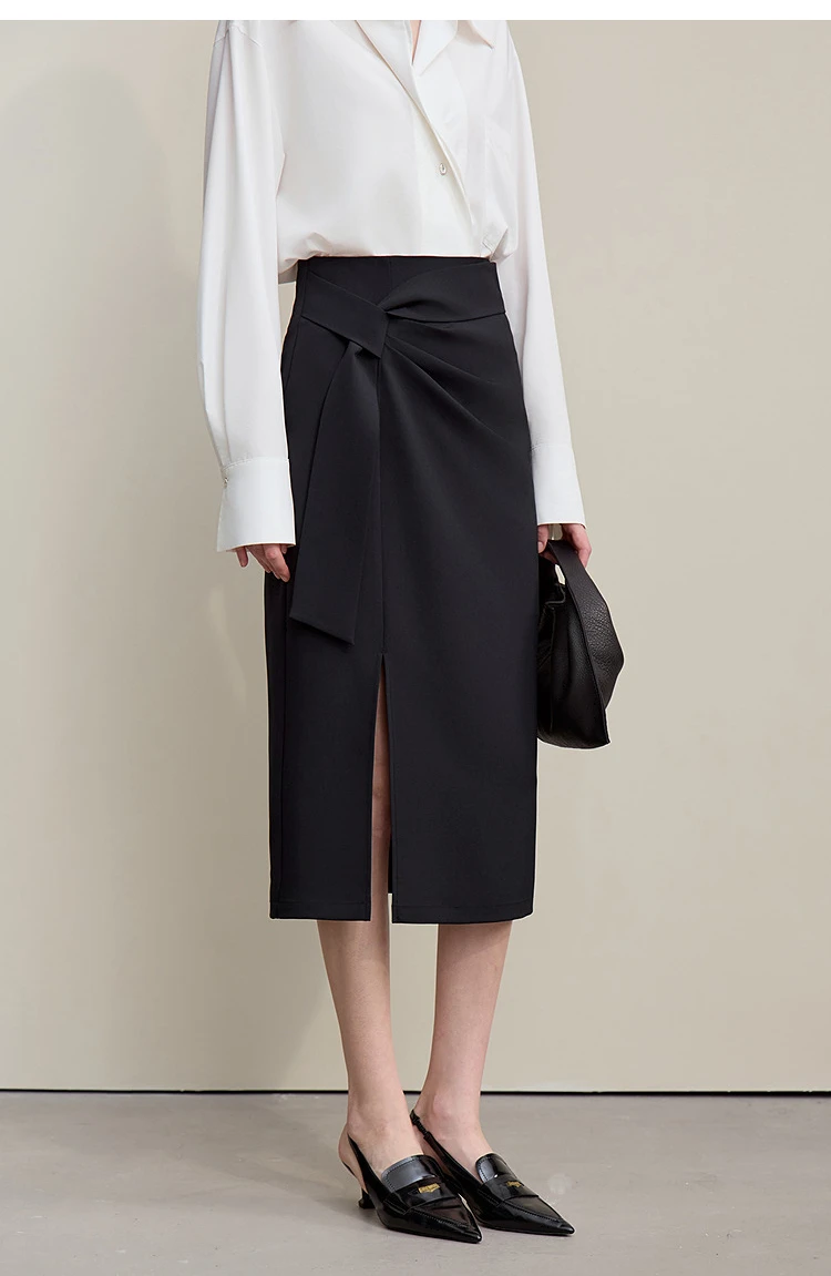 Amii Women's Skirt 2026 Autumn New H-Line Elegant Anti-wrinkle Split Skirt Solid Mid-length Versatile Woman Clothes 12621005