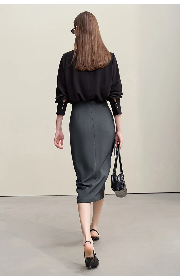 Amii Women's Skirt 2026 Autumn New H-Line Elegant Anti-wrinkle Split Skirt Solid Mid-length Versatile Woman Clothes 12621005