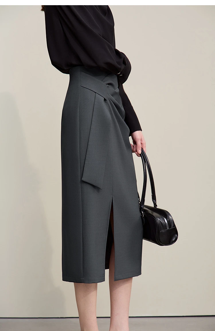 Amii Women's Skirt 2026 Autumn New H-Line Elegant Anti-wrinkle Split Skirt Solid Mid-length Versatile Woman Clothes 12621005