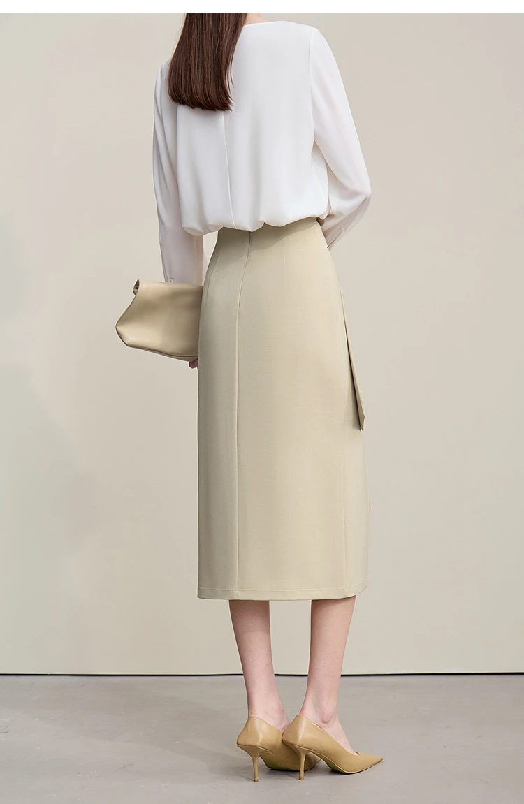 Amii Women's Skirt 2026 Autumn New H-Line Elegant Anti-wrinkle Split Skirt Solid Mid-length Versatile Woman Clothes 12621005