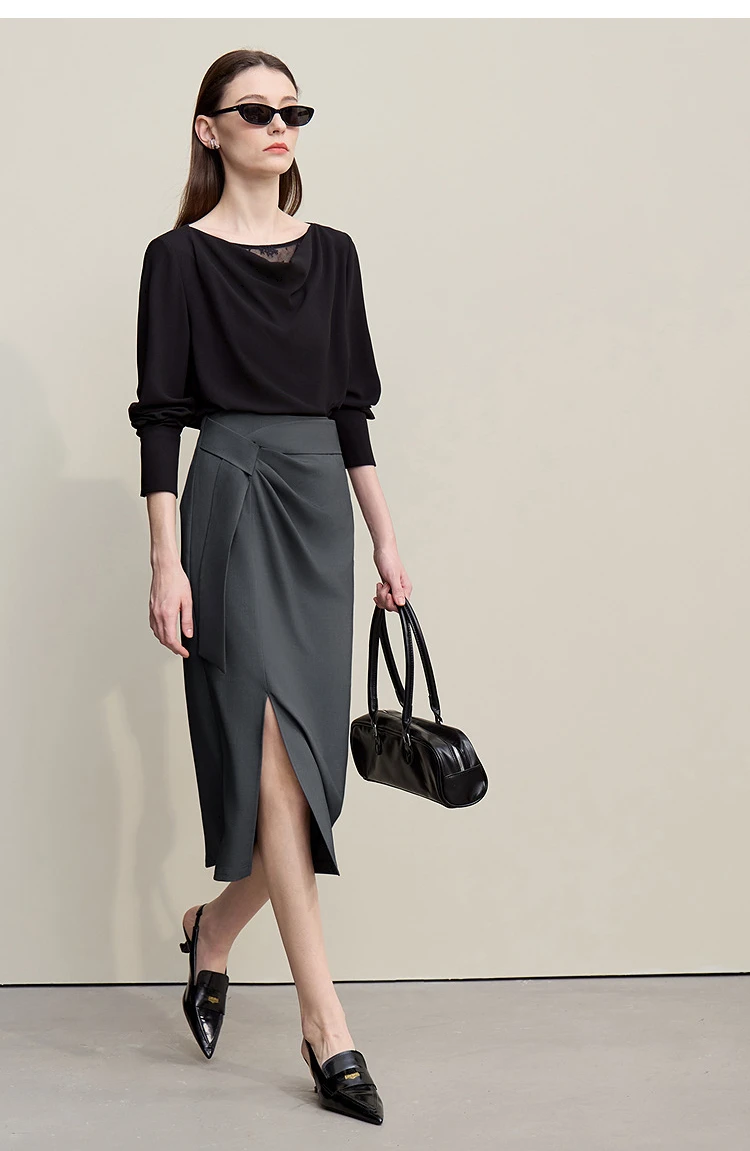 Amii Women's Skirt 2026 Autumn New H-Line Elegant Anti-wrinkle Split Skirt Solid Mid-length Versatile Woman Clothes 12621005
