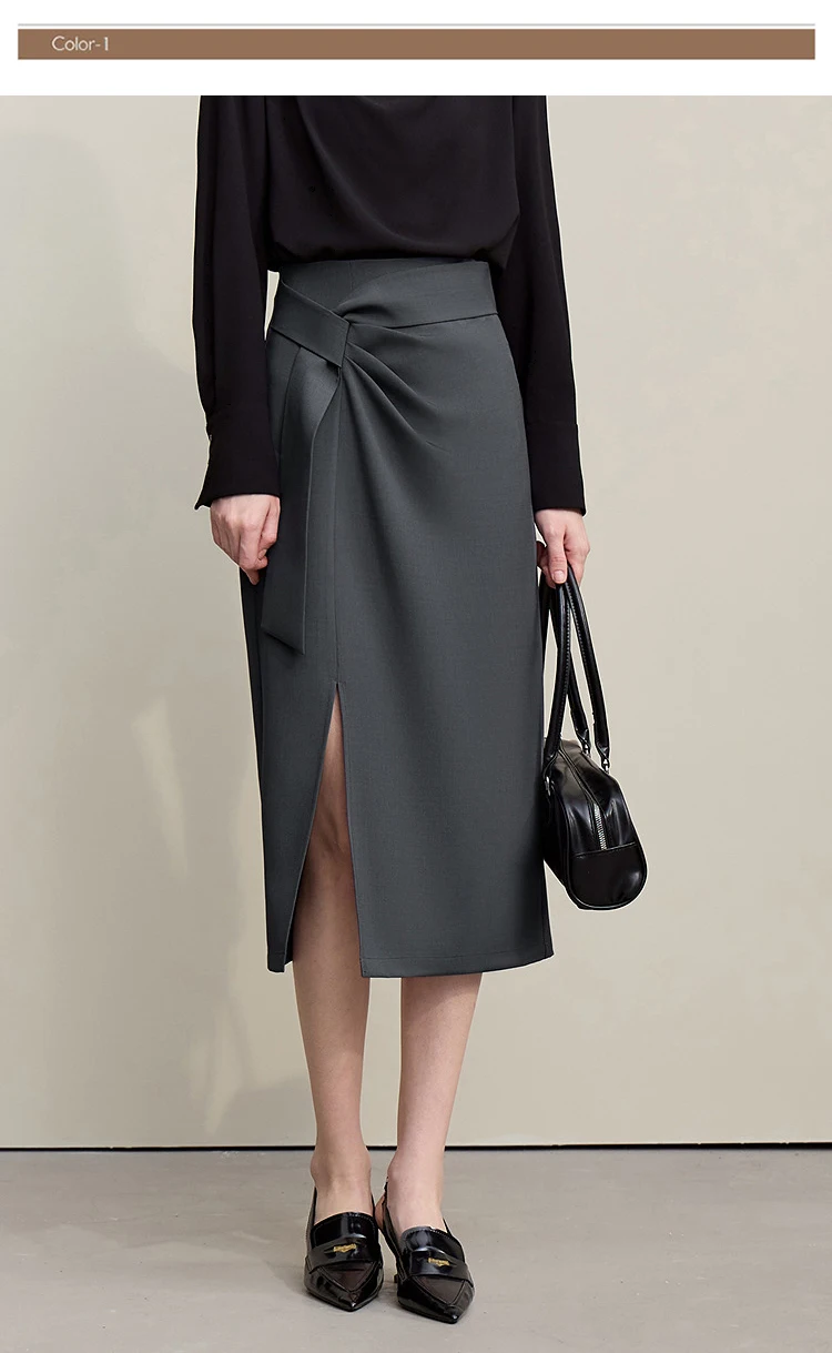 Amii Women's Skirt 2026 Autumn New H-Line Elegant Anti-wrinkle Split Skirt Solid Mid-length Versatile Woman Clothes 12621005
