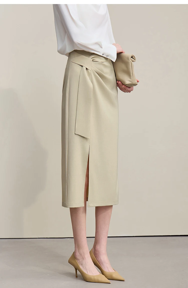 Amii Women's Skirt 2026 Autumn New H-Line Elegant Anti-wrinkle Split Skirt Solid Mid-length Versatile Woman Clothes 12621005