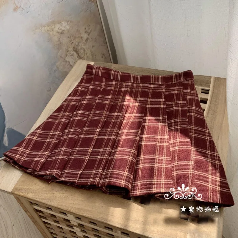 Vintage Skirts for Women 2025 Faldas Mujer De Moda Fashion Sweet Japanese Saia High Waist A-line Jupe Plaid Pleated Mini Skirt