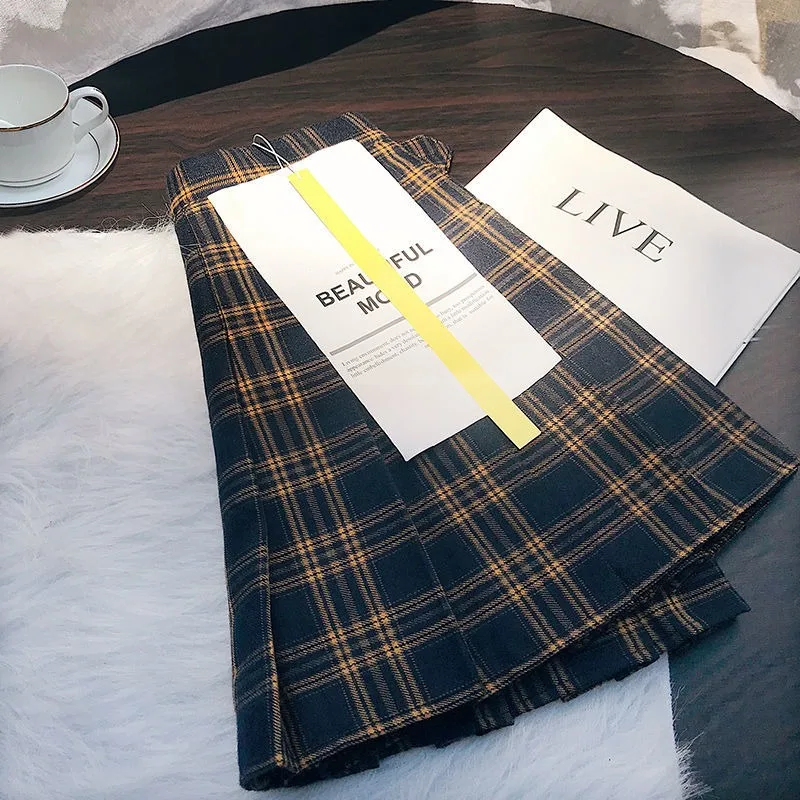 Vintage Skirts for Women 2025 Faldas Mujer De Moda Fashion Sweet Japanese Saia High Waist A-line Jupe Plaid Pleated Mini Skirt