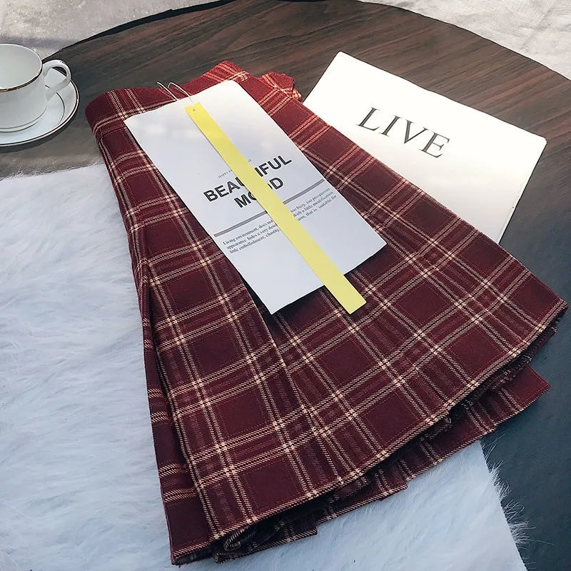 Vintage Skirts for Women 2025 Faldas Mujer De Moda Fashion Sweet Japanese Saia High Waist A-line Jupe Plaid Pleated Mini Skirt
