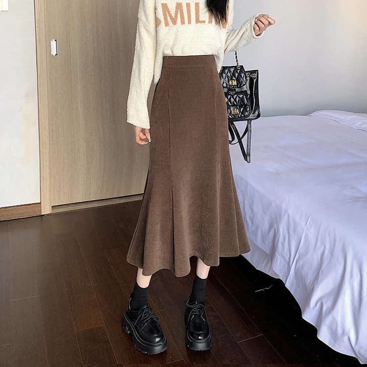 Grey woolen pleated skirt for women in autumn and winter skirt high waisted casual large hemA-line medium length skirt