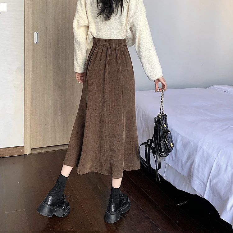 Grey woolen pleated skirt for women in autumn and winter skirt high waisted casual large hemA-line medium length skirt