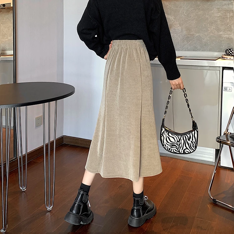 Grey woolen pleated skirt for women in autumn and winter skirt high waisted casual large hemA-line medium length skirt
