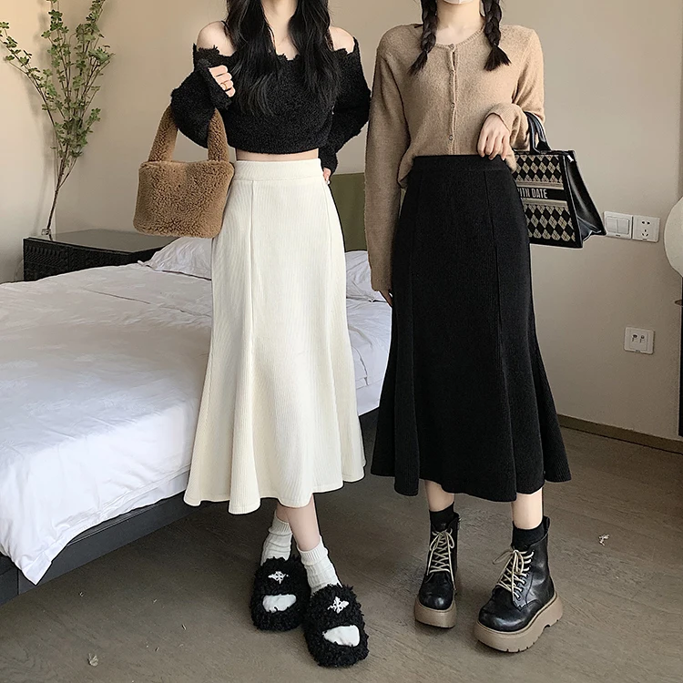 Grey woolen pleated skirt for women in autumn and winter skirt high waisted casual large hemA-line medium length skirt