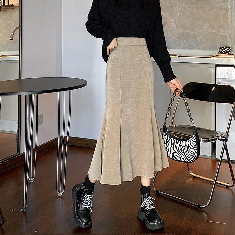 Grey woolen pleated skirt for women in autumn and winter skirt high waisted casual large hemA-line medium length skirt