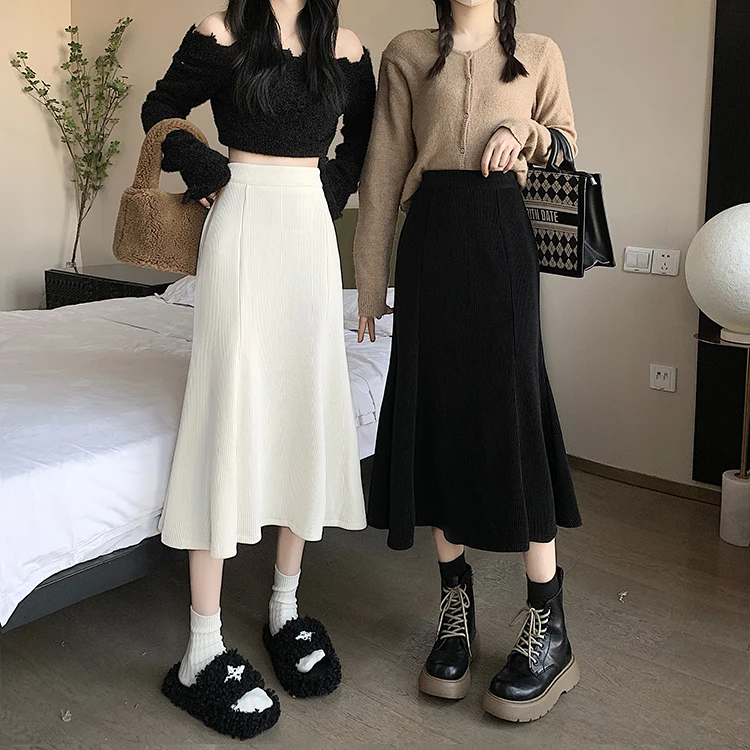 Grey woolen pleated skirt for women in autumn and winter skirt high waisted casual large hemA-line medium length skirt
