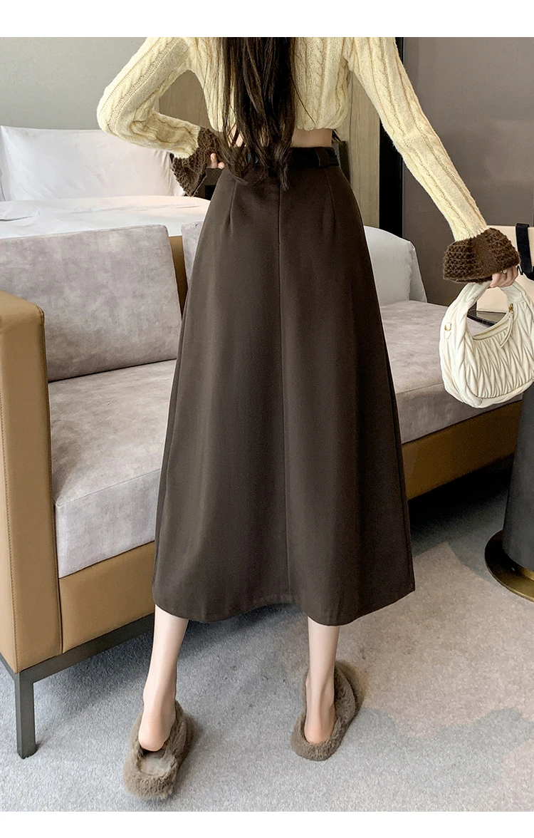 Grey woolen pleated skirt for women in autumn and winter skirt high waisted casual large hemA-line medium length skirt