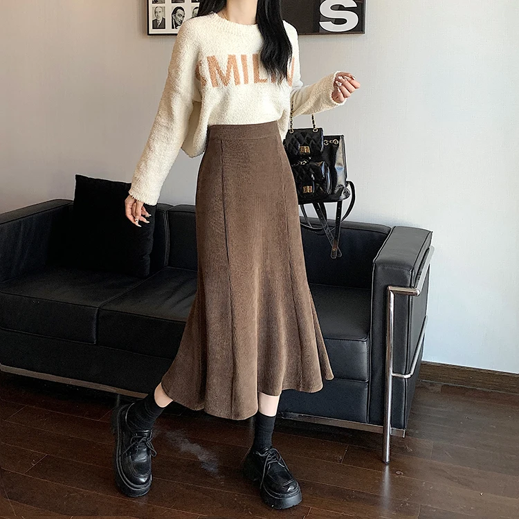 Grey woolen pleated skirt for women in autumn and winter skirt high waisted casual large hemA-line medium length skirt