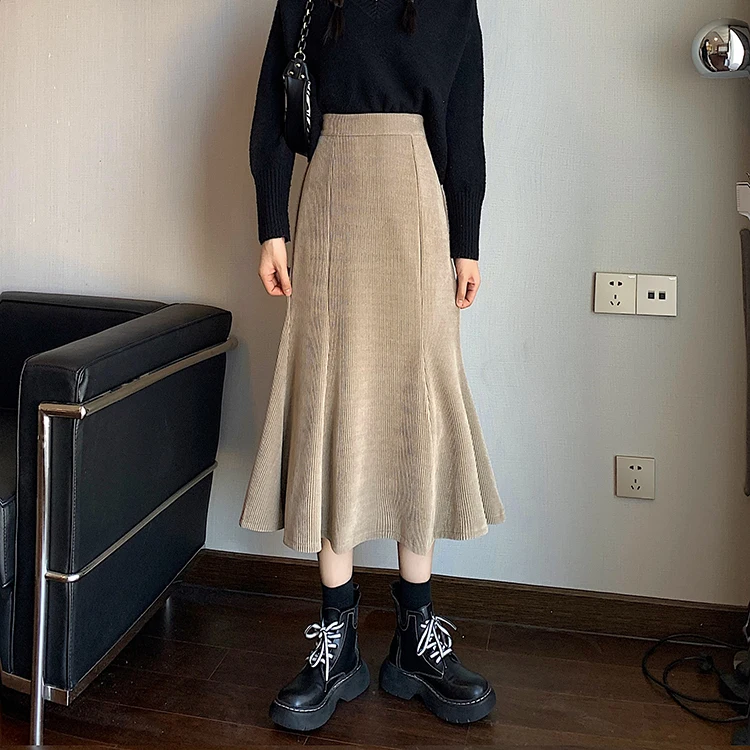 Grey woolen pleated skirt for women in autumn and winter skirt high waisted casual large hemA-line medium length skirt