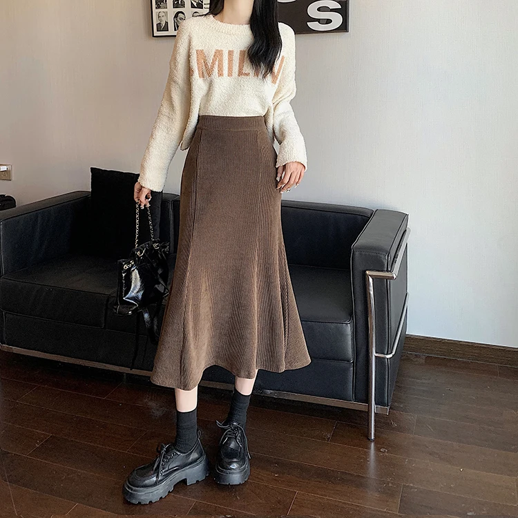 Grey woolen pleated skirt for women in autumn and winter skirt high waisted casual large hemA-line medium length skirt