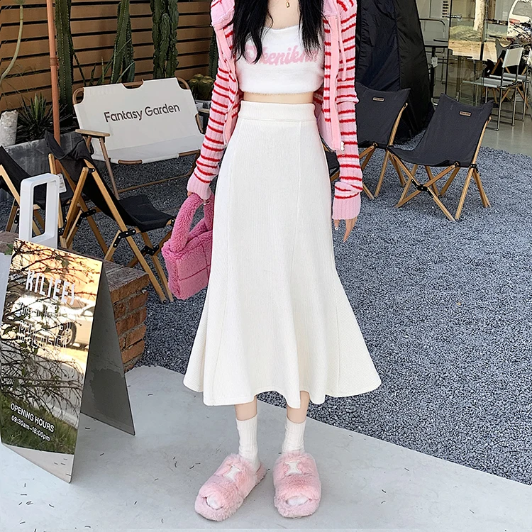 Grey woolen pleated skirt for women in autumn and winter skirt high waisted casual large hemA-line medium length skirt