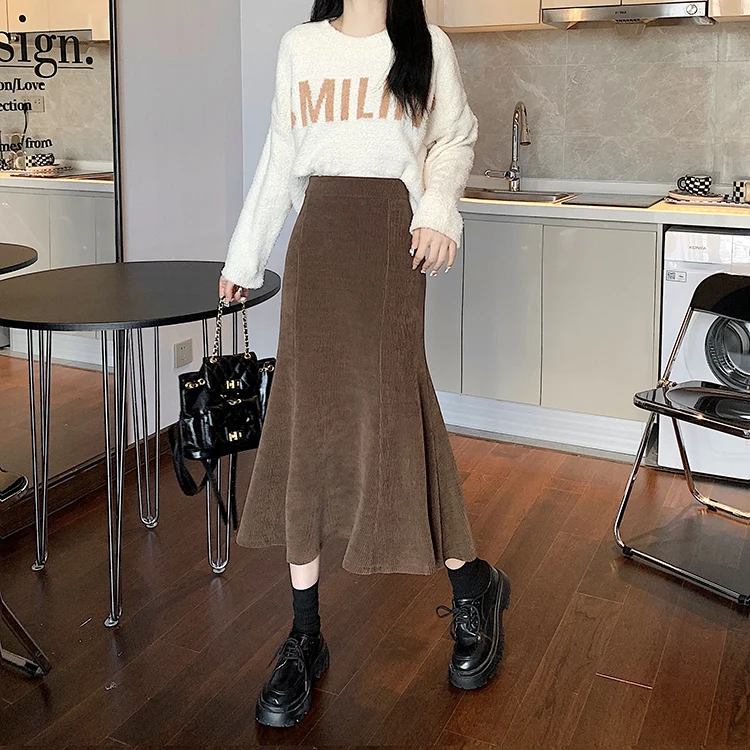 Grey woolen pleated skirt for women in autumn and winter skirt high waisted casual large hemA-line medium length skirt