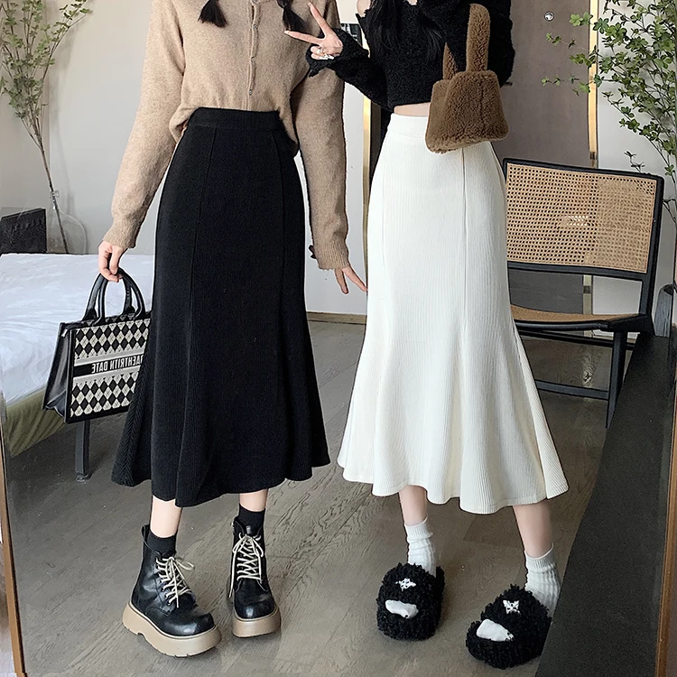 Grey woolen pleated skirt for women in autumn and winter skirt high waisted casual large hemA-line medium length skirt