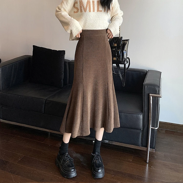 Grey woolen pleated skirt for women in autumn and winter skirt high waisted casual large hemA-line medium length skirt
