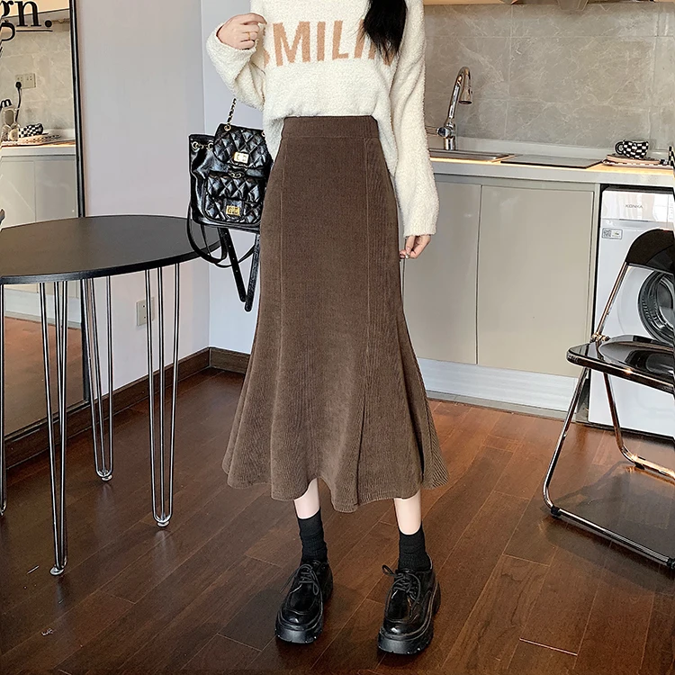 Grey woolen pleated skirt for women in autumn and winter skirt high waisted casual large hemA-line medium length skirt