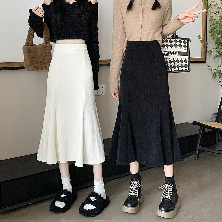 Grey woolen pleated skirt for women in autumn and winter skirt high waisted casual large hemA-line medium length skirt