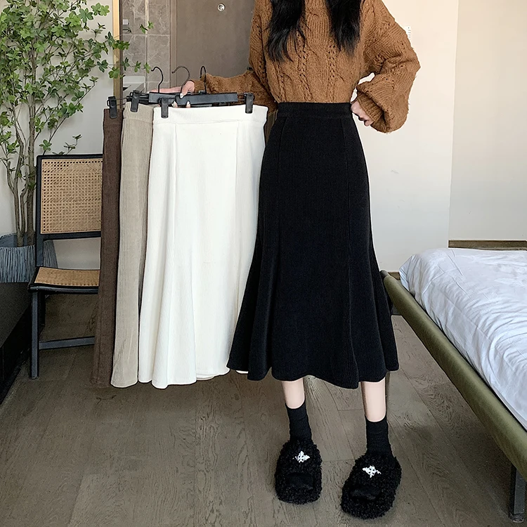 Grey woolen pleated skirt for women in autumn and winter skirt high waisted casual large hemA-line medium length skirt