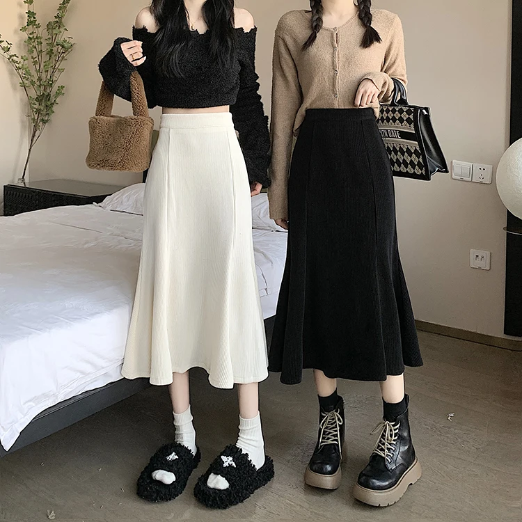 Grey woolen pleated skirt for women in autumn and winter skirt high waisted casual large hemA-line medium length skirt