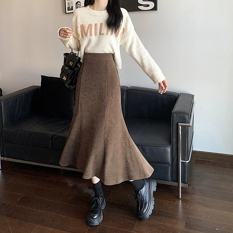 Grey woolen pleated skirt for women in autumn and winter skirt high waisted casual large hemA-line medium length skirt