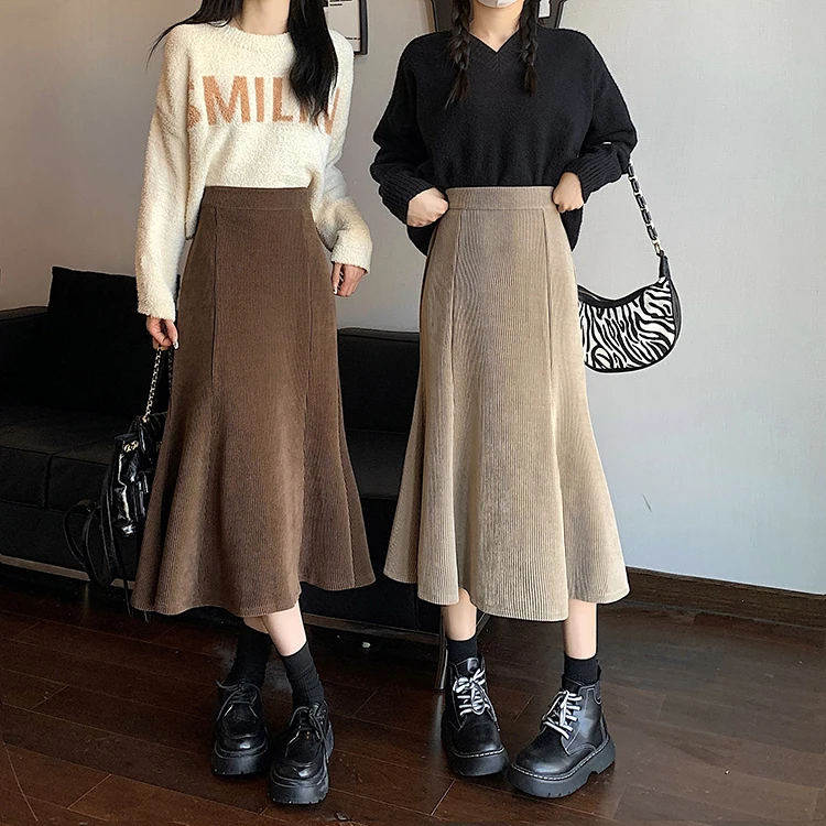Grey woolen pleated skirt for women in autumn and winter skirt high waisted casual large hemA-line medium length skirt