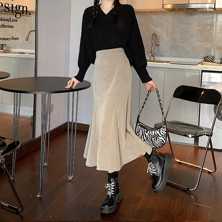 Grey woolen pleated skirt for women in autumn and winter skirt high waisted casual large hemA-line medium length skirt