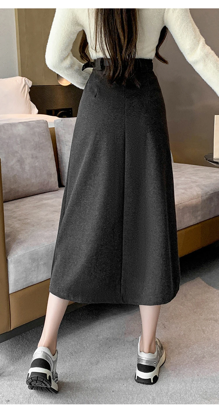 Grey woolen pleated skirt for women in autumn and winter skirt high waisted casual large hemA-line medium length skirt