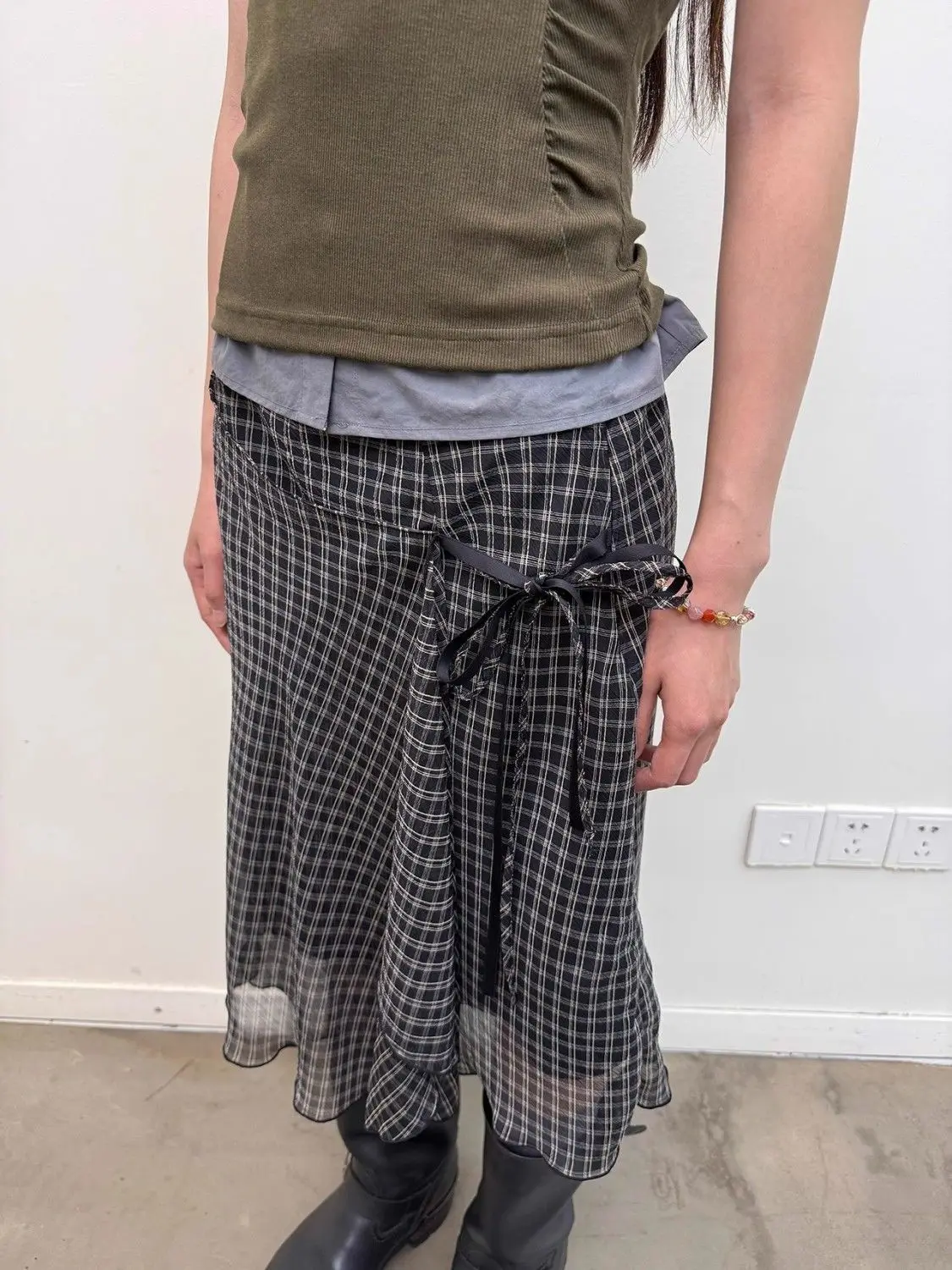 Aoaiiys Plaid Skirts Women High Waist Mesh Ruffled Skirt Fashion Irregular Design A-Line Skirt Summer New Vintage Korean Skirts